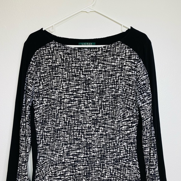 Lauren Ralph Lauren Womens A-Line Dress Size 14 Black White Printed Long Sleeve - Picture 5 of 8